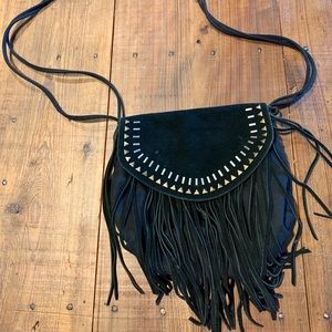 Black fringe crossbody purse.